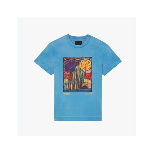 지방시 남성 크루넥 블루 반팔티 - Mens Blue Tshirts - giv0728x