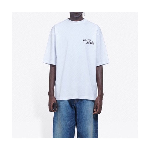 발렌시아가 남성 크루넥 화이트 반팔티 - Mens White Tshirts - bal01622x