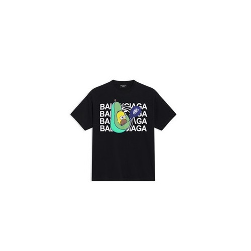 발렌시아가 남성 크루넥 블랙 반팔티 - Mens Black Tshirts - bal01630x
