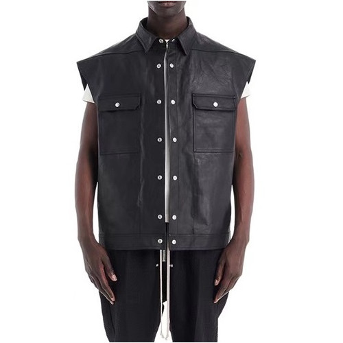 릭오웬스 남성 가죽 블랙 베스트 - Mens Black Vest - ric0113x