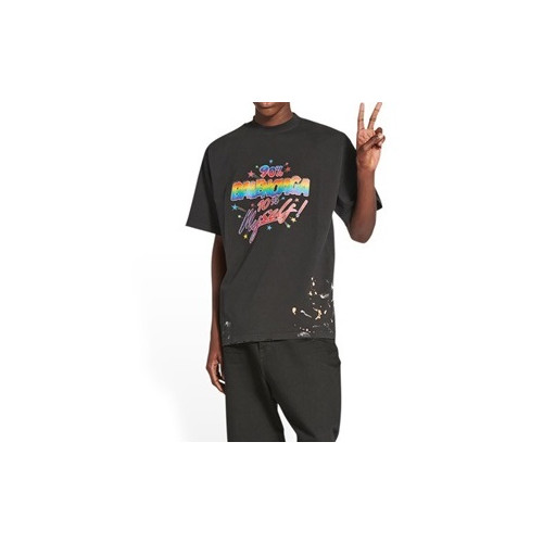 발렌시아가 남성 크루넥 블랙 반팔티 - Mens Black Tshirts - bal01685x