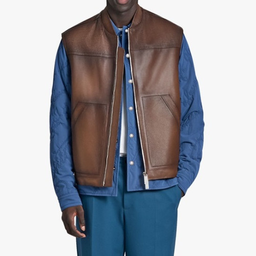벨루티 남성 브라운 가죽 베스트 - Mens Brown Vest - ber0130x