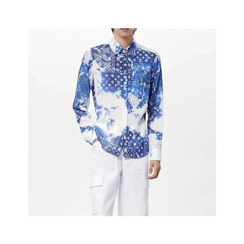 루이비통 남성 이니셜 블루 셔츠 - Louis vuitton Mens Blue Tshirts - lou05262x