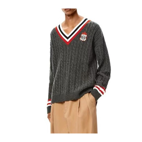 로에베 남성 그레이 브이넥 스웨터 - Loewe Mens Gray Sweaters - loe0652x