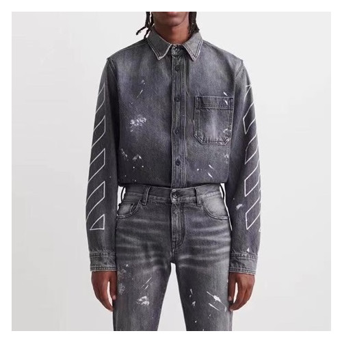 오프화이트 남성 시그니처 그레이 셔츠 - Off-white Mens Gray Shirts - off0851x