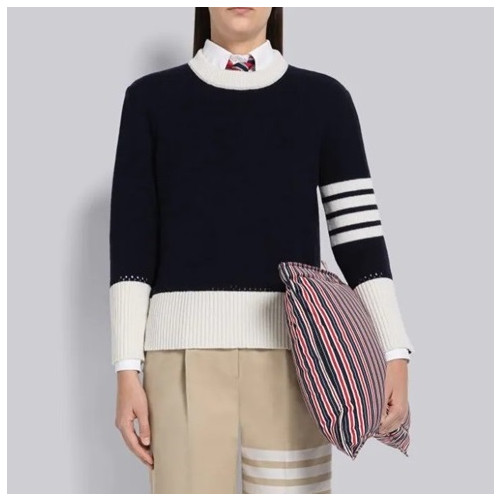톰브라운 여성 네이비 크루넥 니트 - Thom Browne Womens Navy Knits - thom0650x