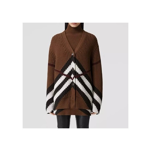 버버리 여성 브이넥 브라운 가디건 - Burberry Womens Brown Cardigan - bur04604x