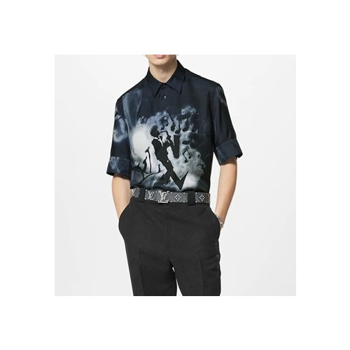 루이비통 남성 블랙 반팔 셔츠 - Louis vuitton Mens Black Tshirts - lv286x