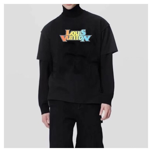 루이비통 남성 블랙 크루넥 반팔티 - Louis vuitton Mens Black Tshirts - lv310x