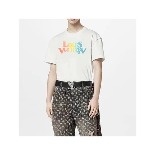 루이비통 남성 화이트 크루넥 반팔티 - Louis vuitton Mens White Tshirts - lv315x