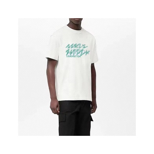 루이비통 남성 화이트 크루넥 반팔티 - Louis vuitton Mens White Tshirts - lv320x
