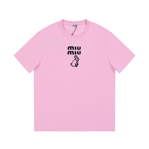 미우미우 여성 크루넥 핑크 반팔티 - Miumiu Ladys Pink short sleeved T-shirts - miu0295x