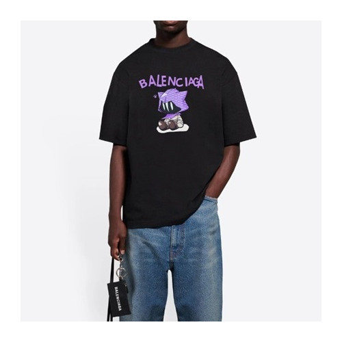 발렌시아가 남성 크루넥 블랙 반팔티 - Balenciaga Mens Black Short sleeved T-shirts - ba126x