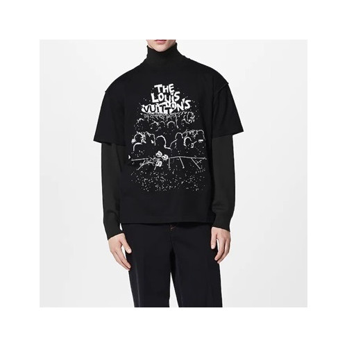 루이비통 남성 블랙 크루넥 반팔티 - Louis vuitton Mens Black Short sleeved T-shirts - lv344x