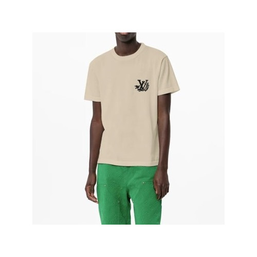 루이비통 남성 베이지 크루넥 반팔티 - Louis vuitton Mens Beige Short sleeved T-shirts - lv418x
