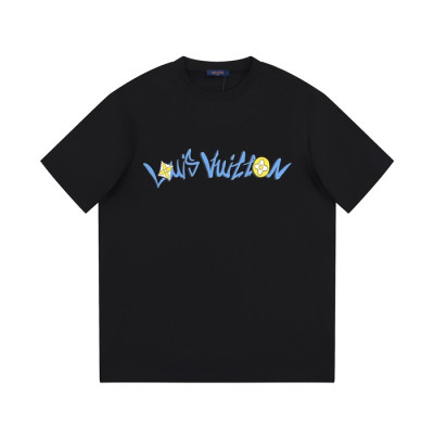 루이비통 남성 블랙 크루넥 반팔티 - Louis vuitton Mens Black Short sleeved T-shirts - lv437x