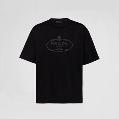 프라다 남성 크루넥 블랙 반팔티 - Prada Mens Black Short sleeved Tshirts - pr297x