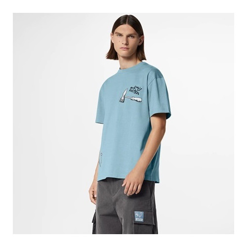 루이비통 남성 블루 크루넥 반팔티 - Louis vuitton Mens Blue Short sleeved T-shirts - lv523x