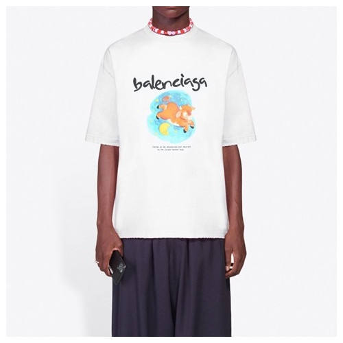발렌시아가 남성 크루넥 화이트 반팔티 - Balenciaga Mens White Short sleeved T-shirts - ba183x