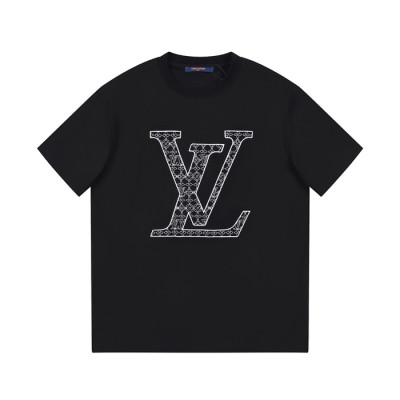 루이비통 남성 블랙 크루넥 반팔티 - Louis vuitton Mens Black Short sleeved T-shirts - lv584x