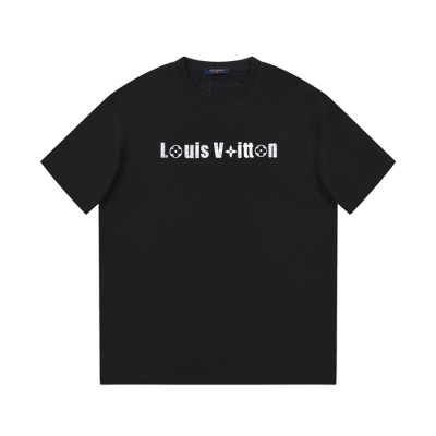 루이비통 남성 블랙 크루넥 반팔티 - Louis vuitton Mens Black Short sleeved T-shirts - lv586x