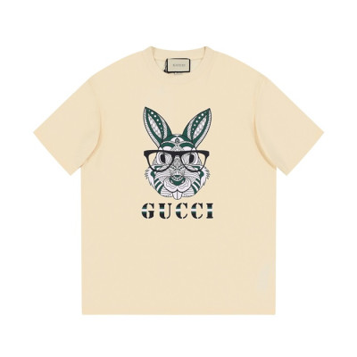 구찌 남성 아이보리 크루넥 반팔티 - Gucci Mens Ivory Short sleeved T-shirts - gu346x