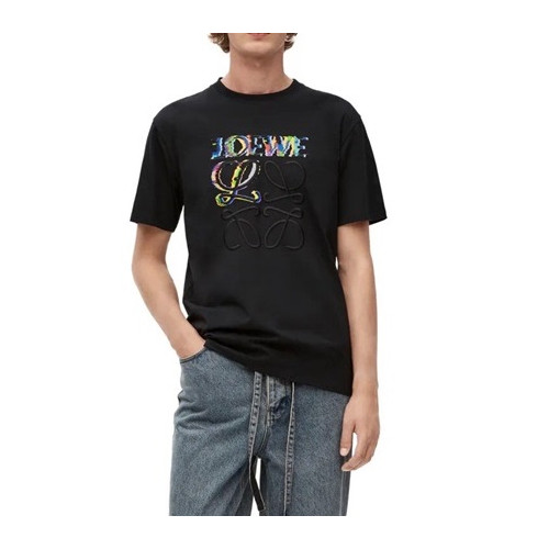 로에베 남/녀 이니셜 블랙 반팔티 - Loewe Unisex Black Short sleeved T-shirts - loe710x