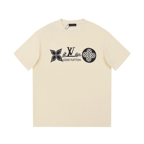 루이비통 남성 아이보리 크루넥 반팔티 - Louis vuitton Mens Ivory Short sleeved T-shirts - lv691x
