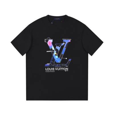 루이비통 남성 블랙 크루넥 반팔티 - Louis vuitton Mens Black Short sleeved T-shirts - lv707x