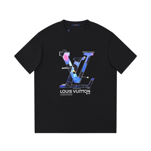 루이비통 남성 블랙 크루넥 반팔티 - Louis vuitton Mens Black Short sleeved T-shirts - lv707x