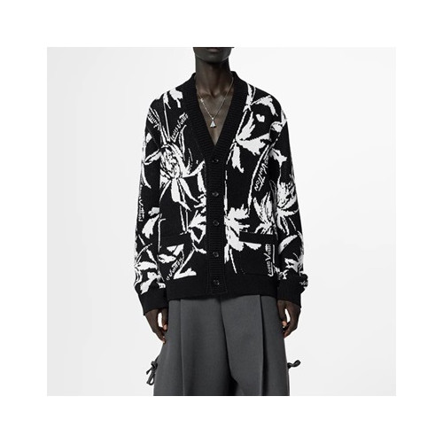 루이비통 남성 블랙 브이넥 가디건 - Louis vuitton Mens Black Cardigan - lv713x