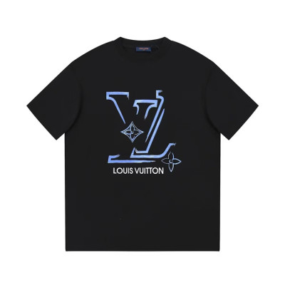 루이비통 남성 블랙 크루넥 반팔티 - Louis vuitton Mens Black Short sleeved T-shirts - lv716x