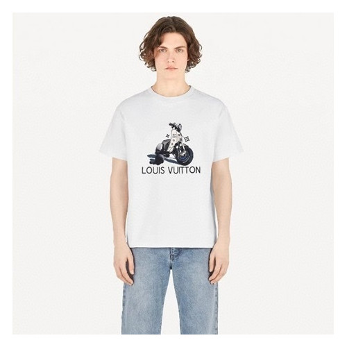 루이비통 남성 화이트 크루넥 반팔티 - Louis vuitton Mens White Short sleeved Tshirts - lv729x