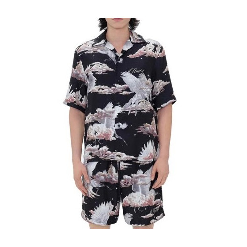 아미리 남성 블랙 반팔 셔츠 - Amiri Mens Black Short sleeved Shirts - amr118x