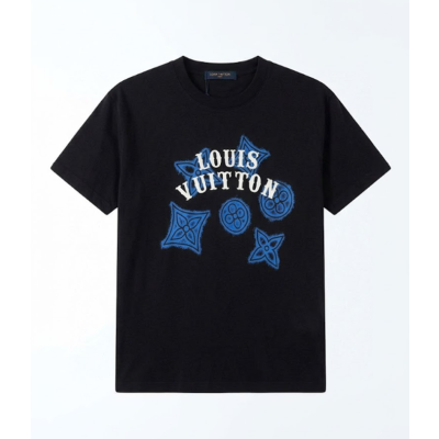 루이비통 남성 블랙 크루넥 반팔티 - Louis vuitton Mens Black Short sleeved Tshirts - lv883x