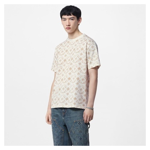 루이비통 남성 아이보리 크루넥 반팔티 - Louis vuitton Mens Ivory Short sleeved Tshirts - lv885x