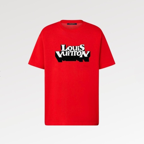 루이비통 남성 레드 크루넥 반팔티 - Louis vuitton Mens Red Short sleeved Tshirts - lv900x