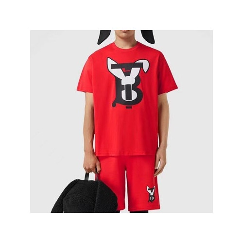 버버리 남성 레드 크루넥 반팔티 - Burberry Mens Red Short Sleeved Tshirts - bu172x