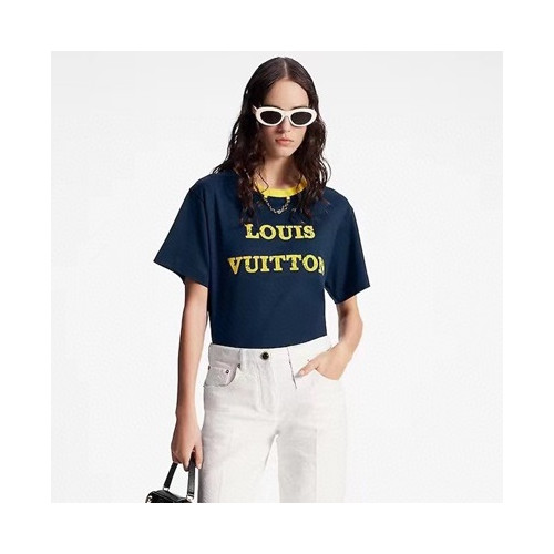 루이비통 남/녀 네이비 크루넥 반팔티 - Louis vuitton Unisex Navy Short sleeved Tshirts - lv944x