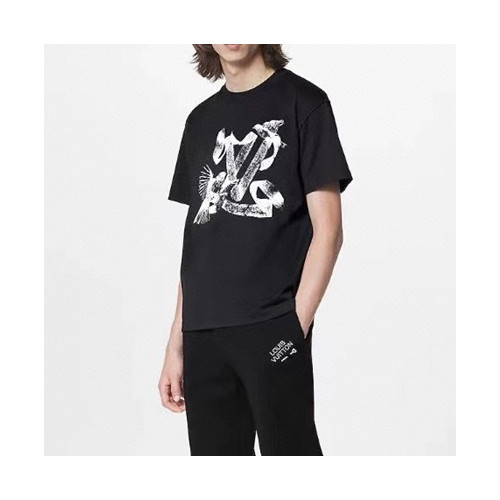 루이비통 남성 블랙 크루넥 반팔티 - Louis vuitton Mens Black Short sleeved Tshirts - lv967x