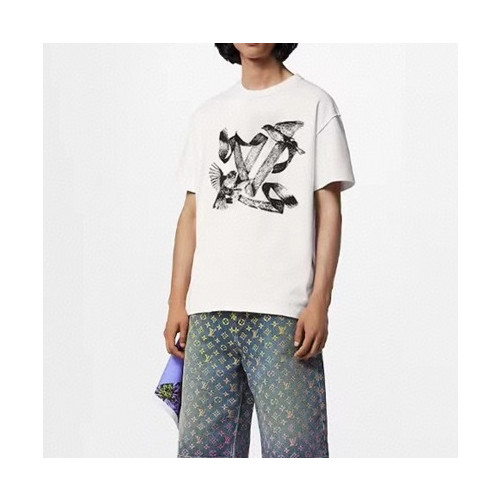 루이비통 남성 화이트 크루넥 반팔티 - Louis vuitton Mens White Short sleeved Tshirts - lv968x