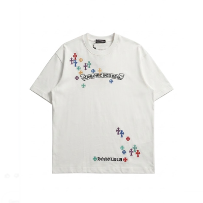 크롬하츠 남성 화이트 크루넥 반팔티 - Chrom Hearts Mens White Short sleeved Tshirts - ch147x