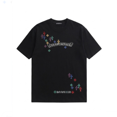 크롬하츠 남성 블랙 크루넥 반팔티 - Chrom Hearts Mens Black Short sleeved Tshirts - ch148x