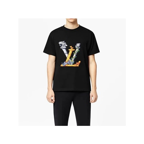 루이비통 남성 블랙 크루넥 반팔티 - Louis vuitton Mens Black Short sleeved Tshirts - lv1072x