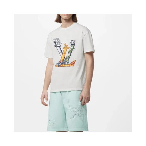 루이비통 남성 화이트 크루넥 반팔티 - Louis vuitton Mens White Short sleeved Tshirts - lv1073x
