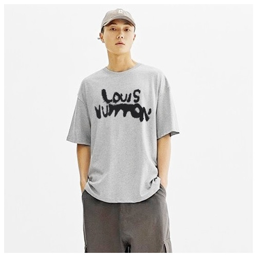 루이비통 남성 그레이 크루넥 반팔티 - Louis vuitton Mens Gray Short sleeved Tshirts - lv1120x