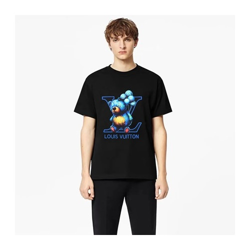 루이비통 남성 블랙 크루넥 반팔티 - Louis vuitton Mens Black Short sleeved Tshirts - lv1147x