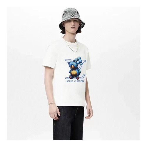 루이비통 남성 화이트 크루넥 반팔티 - Louis vuitton Mens White Short sleeved Tshirts - lv1150x