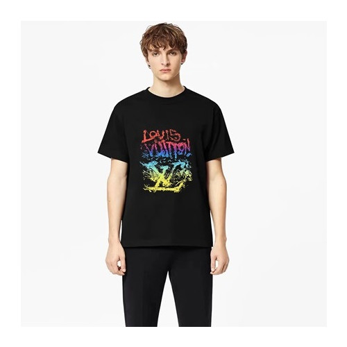 루이비통 남성 블랙 크루넥 반팔티 - Louis vuitton Mens Black Short sleeved Tshirts - lv1153x