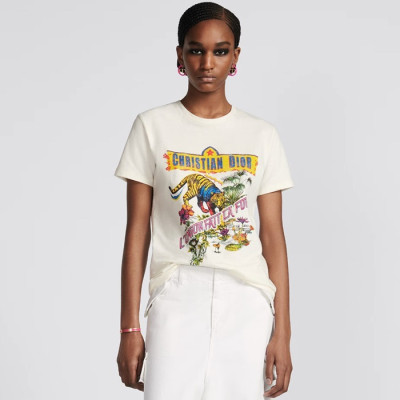 디올 여성 화이트 크루넥 반팔티 - Dior Womens White Short sleeved Tshirts - di513x